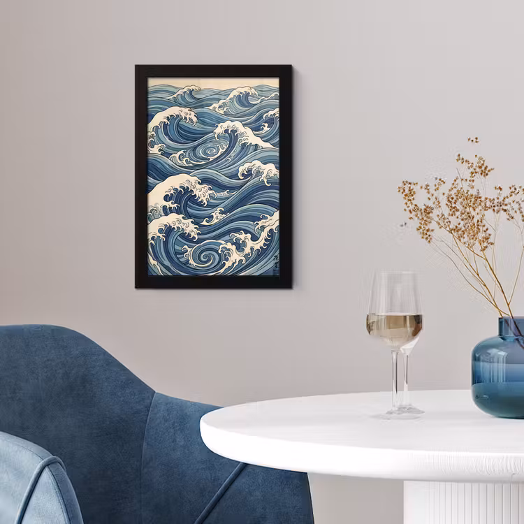 Poster met lijst - Golven - Zee - Natuur - Abstract - Blauw — 2