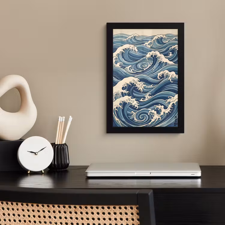 Poster met lijst - Golven - Zee - Natuur - Abstract - Blauw — 3