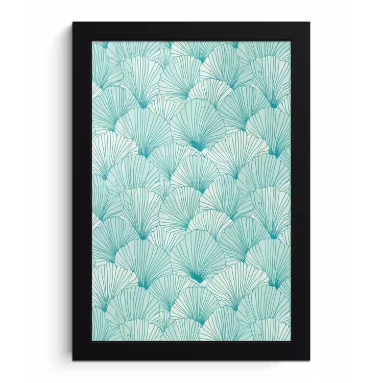 Poster met lijst - Groen - Wit - Ginko - Getekend - Textuur — 1