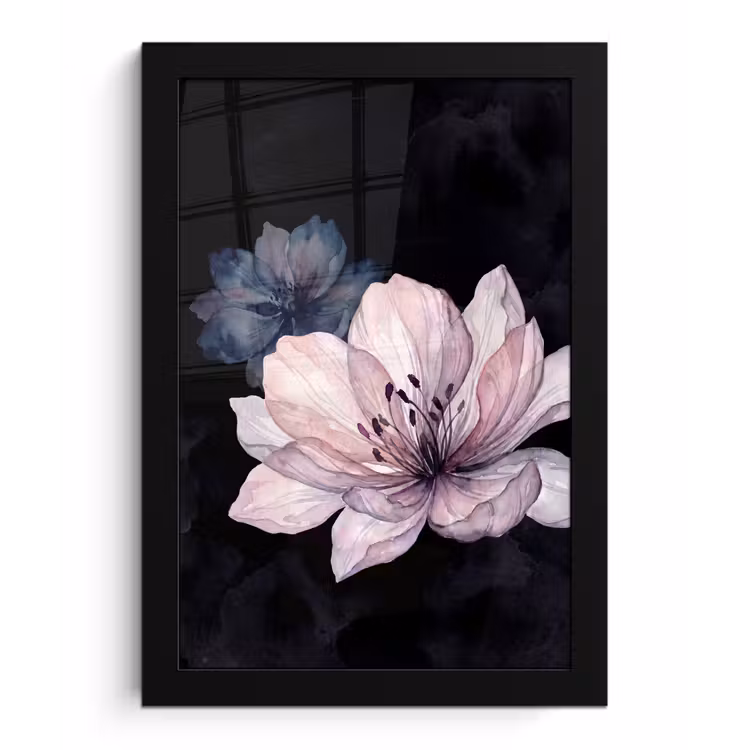 Poster met lijst - Bloemen - Aquarel - Modern - Roze - Donker — 1