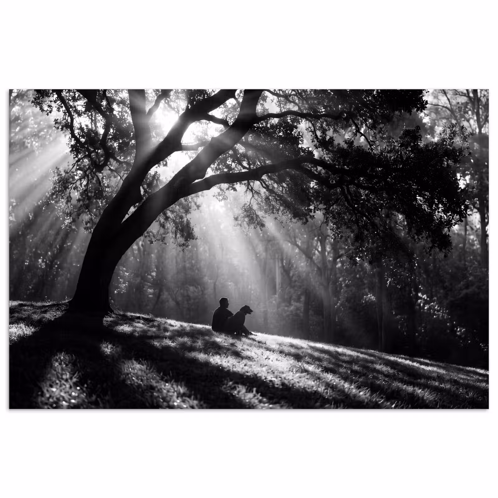 Poster - Mens - Hond - Natuur - Zwart-wit - Silhouet — 1
