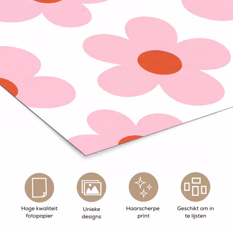 Poster - Bloemen - Patroon - Modern - Roze - Wit — 5
