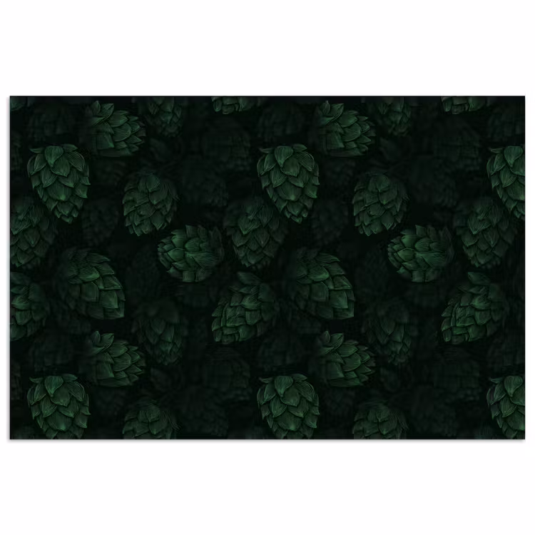 Poster - Donker - Groen - Hopbellen - Botanisch - Illustratie — 1