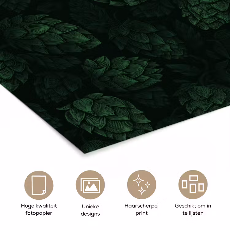 Poster - Donker - Groen - Hopbellen - Botanisch - Illustratie — 5