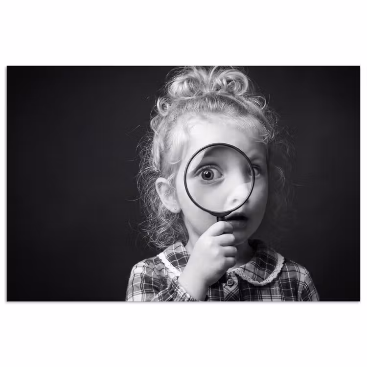 Poster - Kind - Vergrootglas - Portret - Zwart-wit — 1