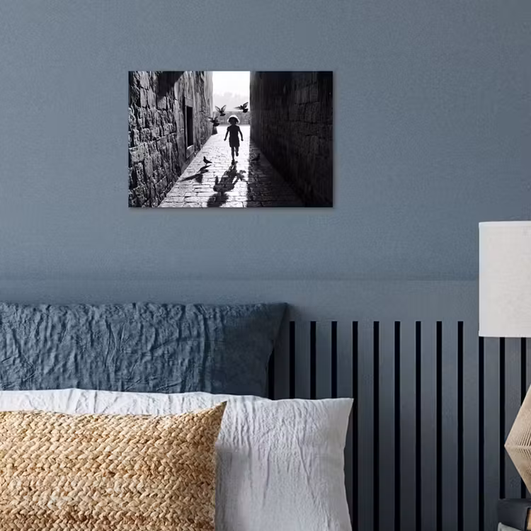 Poster - Kind - Vogel - Straat - Zwart-wit - Spelen — 3