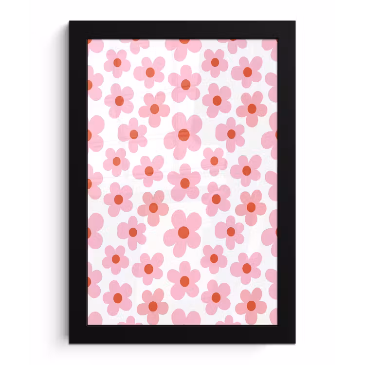 Poster met lijst - Bloemen - Patroon - Modern - Roze - Wit — 1