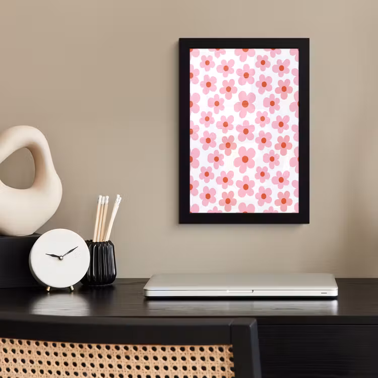 Poster met lijst - Bloemen - Patroon - Modern - Roze - Wit — 3