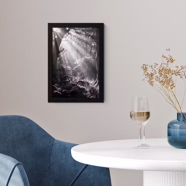 Poster met lijst - Bos - Lichtstralen - Natuur - Zwart-wit — 2