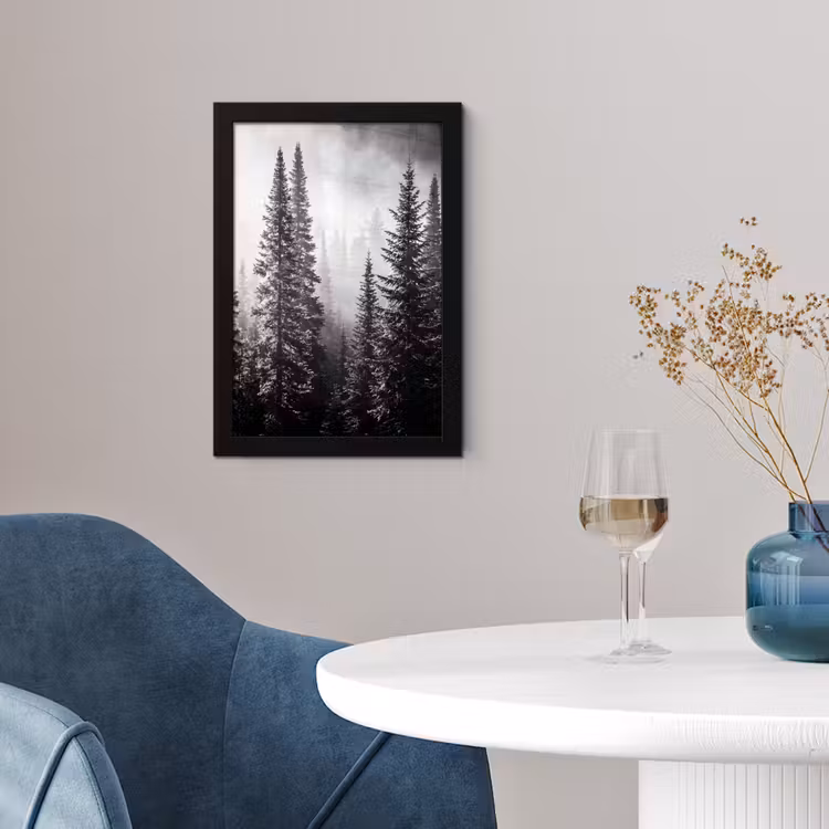 Poster met lijst - Bos - Mist - Winter - Monochroom - Natuur — 2