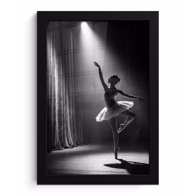 Poster met lijst - Danser - Podium - Zwart-wit - Kunst - Klassiek — 1