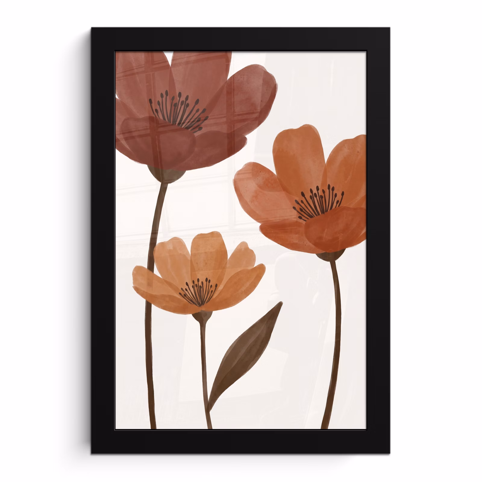 Poster met lijst - Bloemen - Abstract - Modern - Bruin - Decoratief — 1