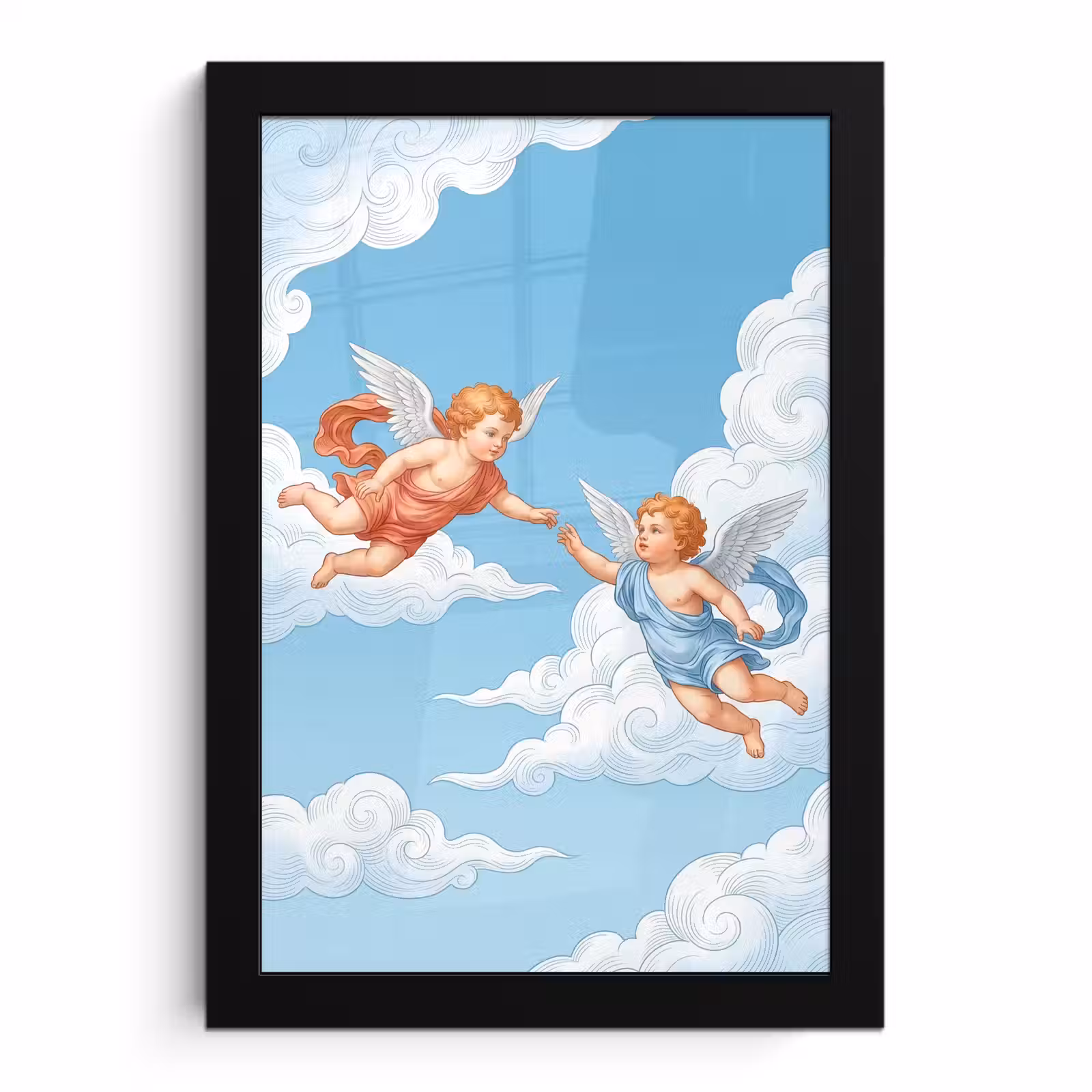 Poster met lijst - Engel - Vliegend - Klassiek - Blauw — 1