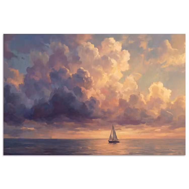 Poster - Boot - Zonsondergang - Zee - Natuur - Goud — 1
