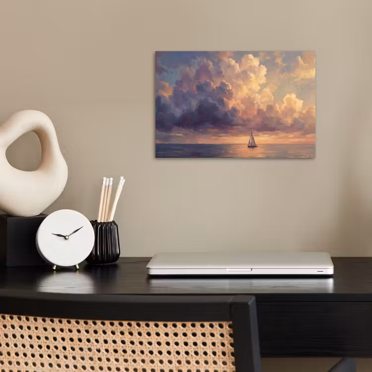 Poster - Boot - Zonsondergang - Zee - Natuur - Goud — 2