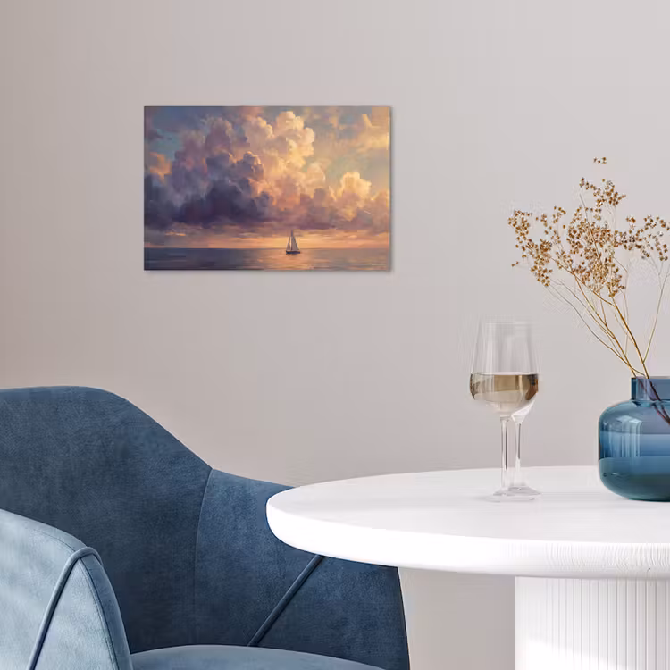 Poster - Boot - Zonsondergang - Zee - Natuur - Goud — 4