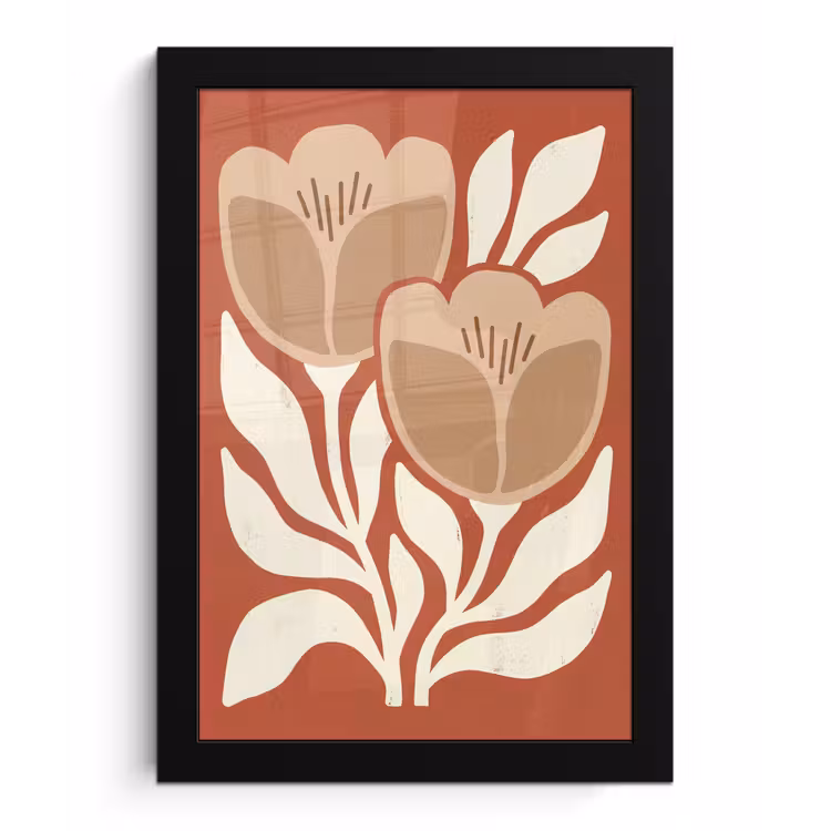 Poster met lijst - Bloemen - Abstract - Modern - Beige - Natuur — 1