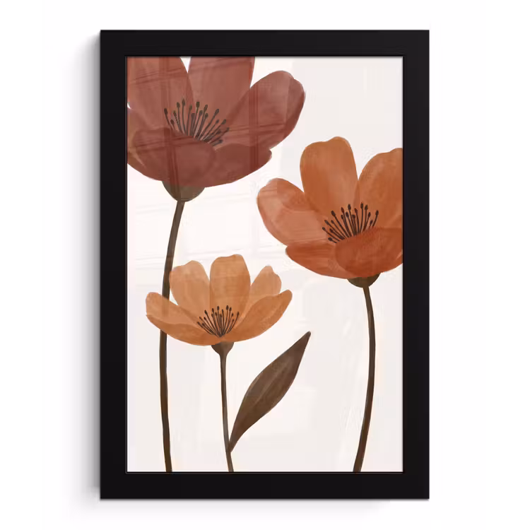 Poster met lijst - Bloemen - Abstract - Modern - Bruin - Decoratief — 1
