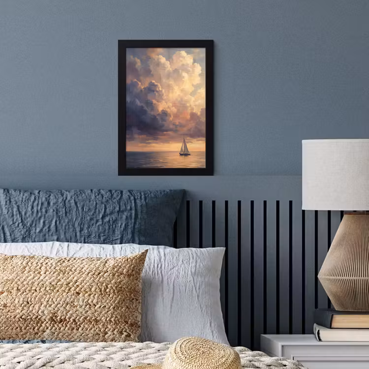 Poster met lijst - Boot - Zonsondergang - Zee - Natuur - Goud — 4