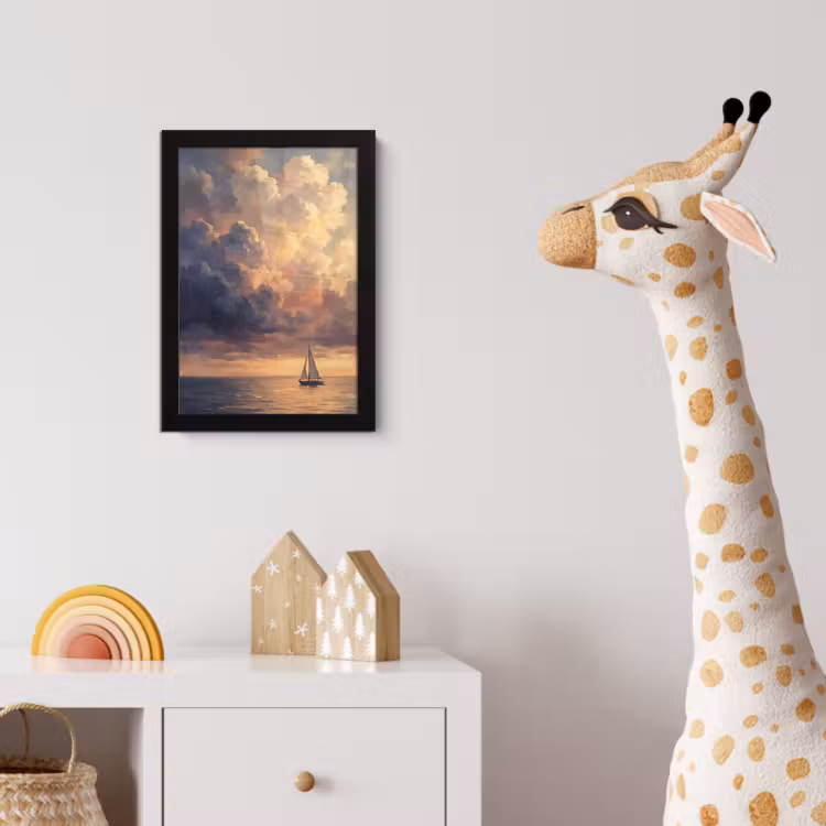Poster met lijst - Boot - Zonsondergang - Zee - Natuur - Goud — 5