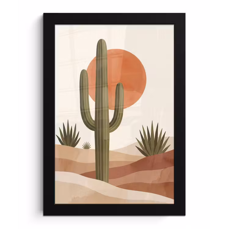 Poster met lijst - Cactus - Duinen - Modern - Landschap - Groen — 1