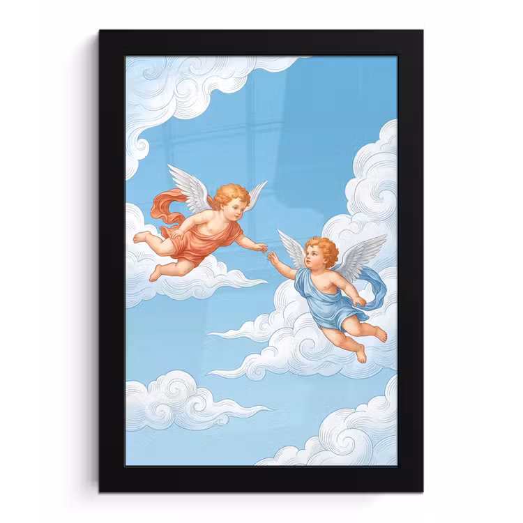 Poster met lijst - Engel - Vliegend - Klassiek - Blauw — 1