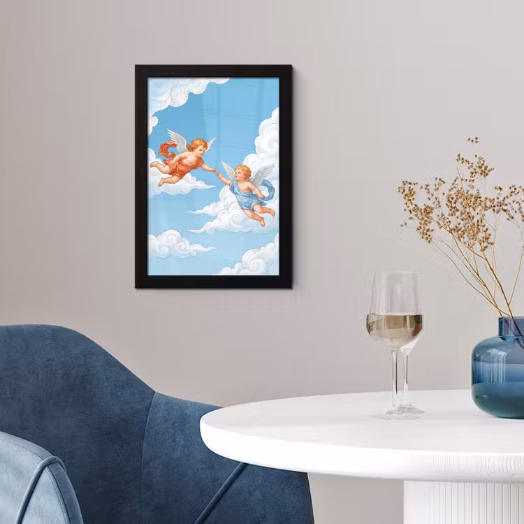 Poster met lijst - Engel - Vliegend - Klassiek - Blauw — 2