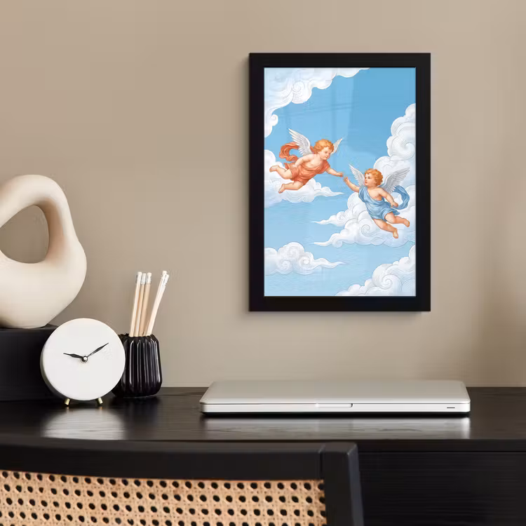 Poster met lijst - Engel - Vliegend - Klassiek - Blauw — 3
