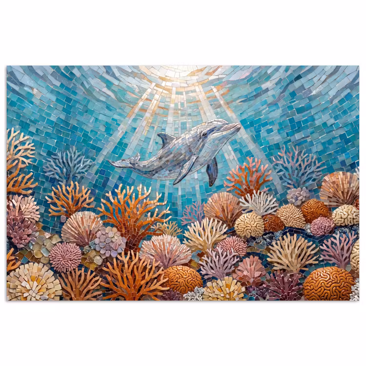 Poster - Dieren - Mozaïek - Oceaan - Koraal - Blauw — 1