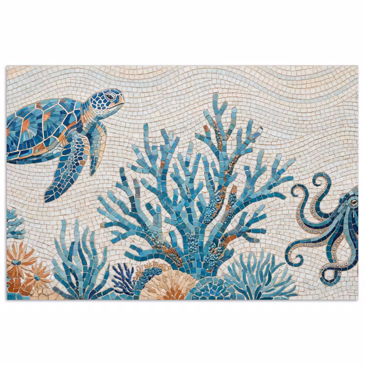 Poster - Dieren - Onderwater - Natuur - Mozaïek - Blauw — 1