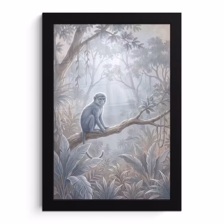 Poster met lijst - Aap - Boom - Jungle - Natuur - Grijs — 1