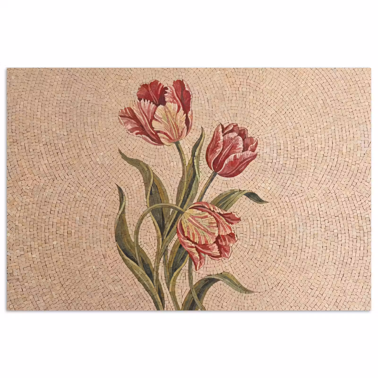 Poster - Bloemen - Mozaïek - Rood - Groen - Kunst — 1