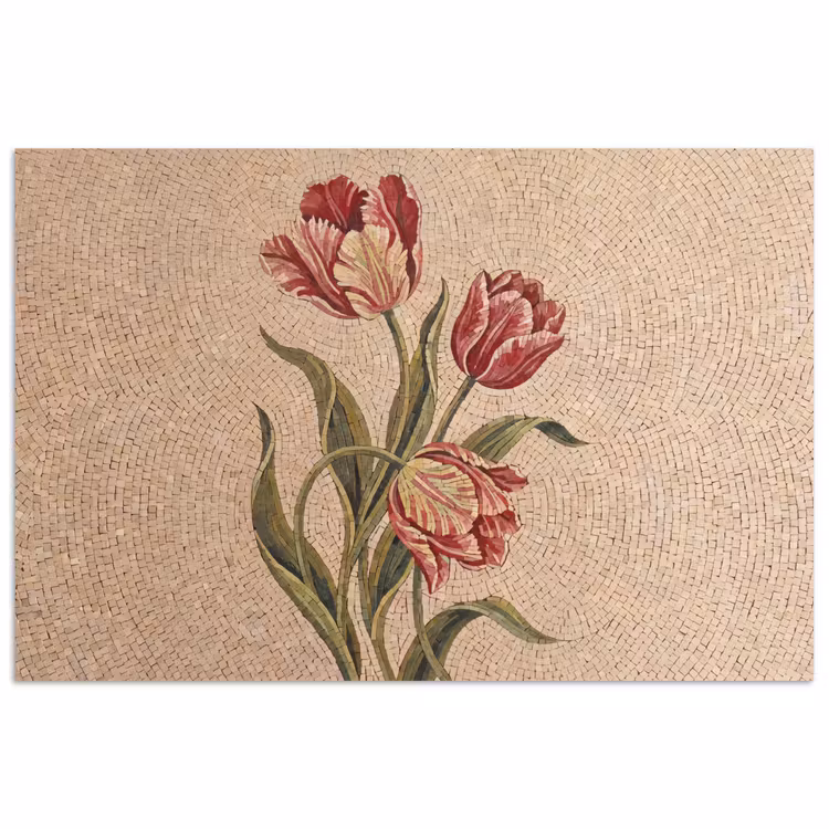 Poster - Bloemen - Mozaïek - Rood - Groen - Kunst — 1