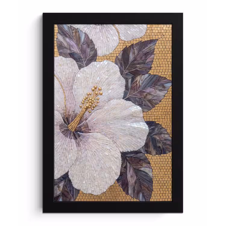 Poster met lijst - Bloemen - Mozaïek - Kunst - Modern - Goud — 1