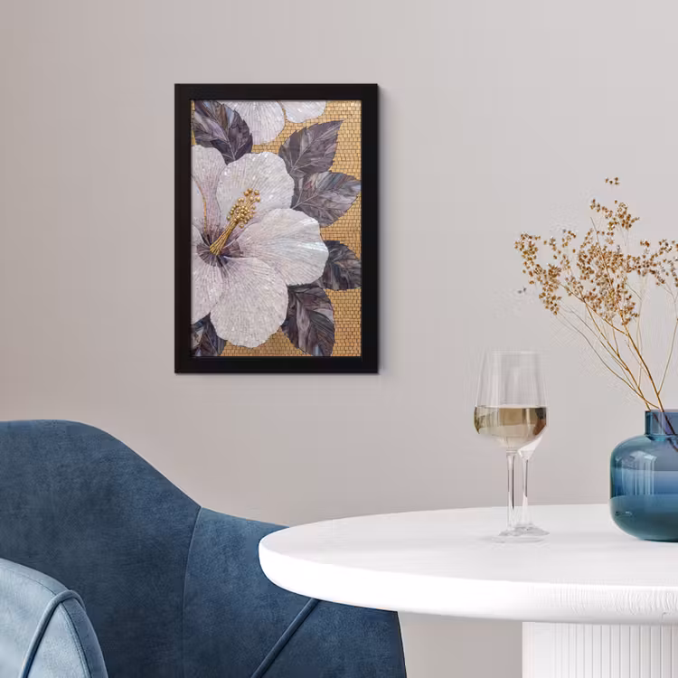 Poster met lijst - Bloemen - Mozaïek - Kunst - Modern - Goud — 2