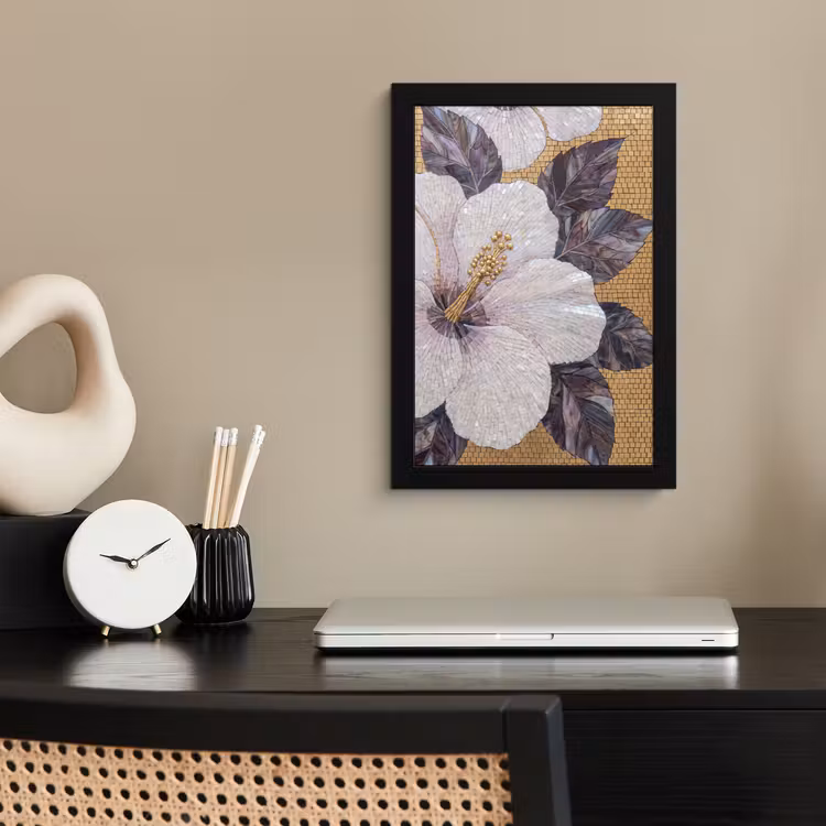 Poster met lijst - Bloemen - Mozaïek - Kunst - Modern - Goud — 3