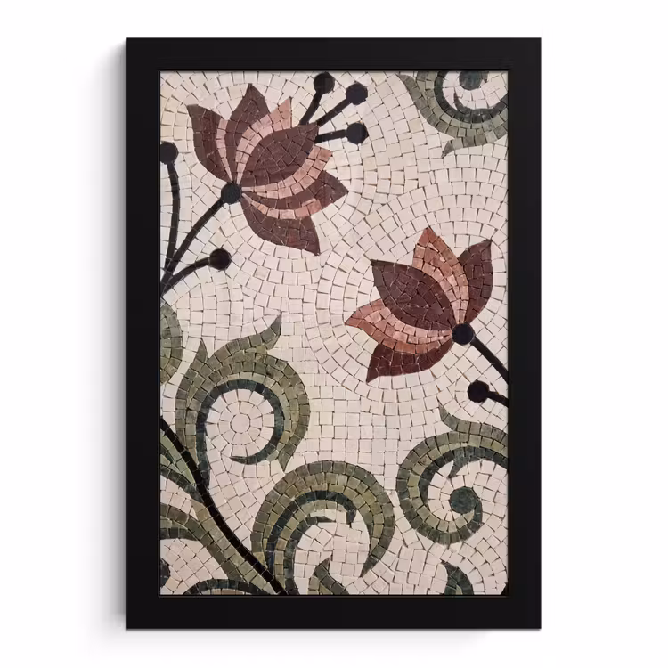 Poster met lijst - Bloemen - Mozaïek - Patroon - Abstract - Groen — 1