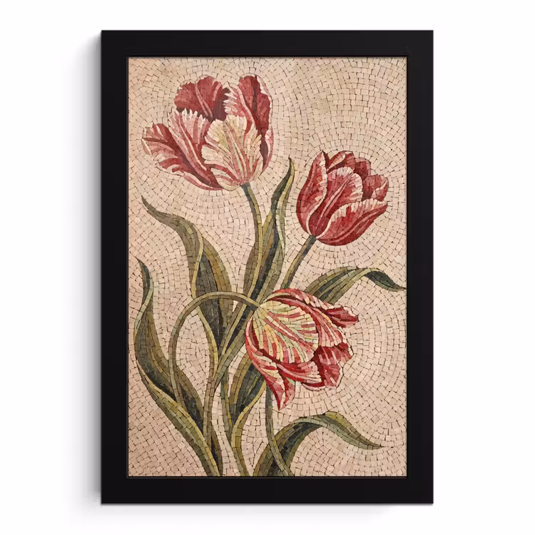 Poster met lijst - Bloemen - Mozaïek - Rood - Groen - Kunst — 1