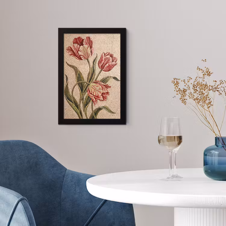 Poster met lijst - Bloemen - Mozaïek - Rood - Groen - Kunst — 2