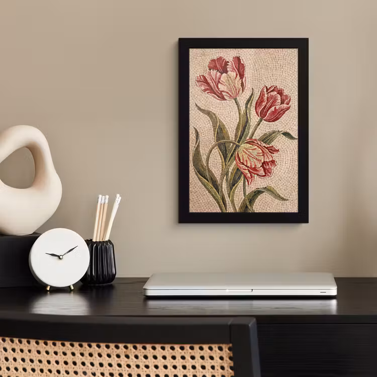 Poster met lijst - Bloemen - Mozaïek - Rood - Groen - Kunst — 3