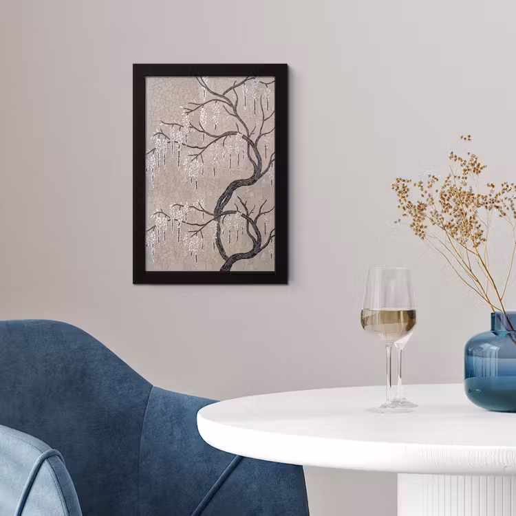 Poster met lijst - Boom - Bloemen - Mozaïek - Kunst - Wit — 2
