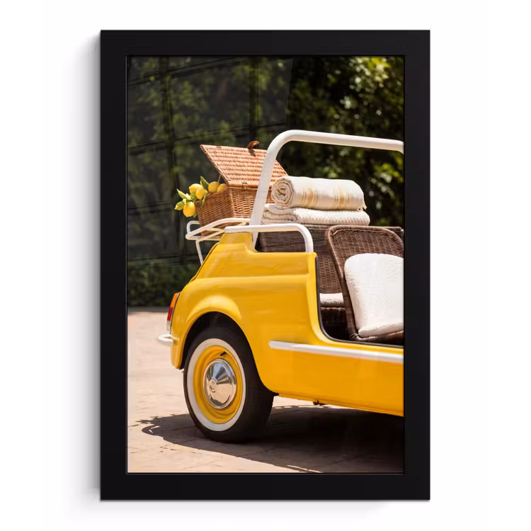 Poster met lijst - Auto - Picknick - Zomer - Geel — 1