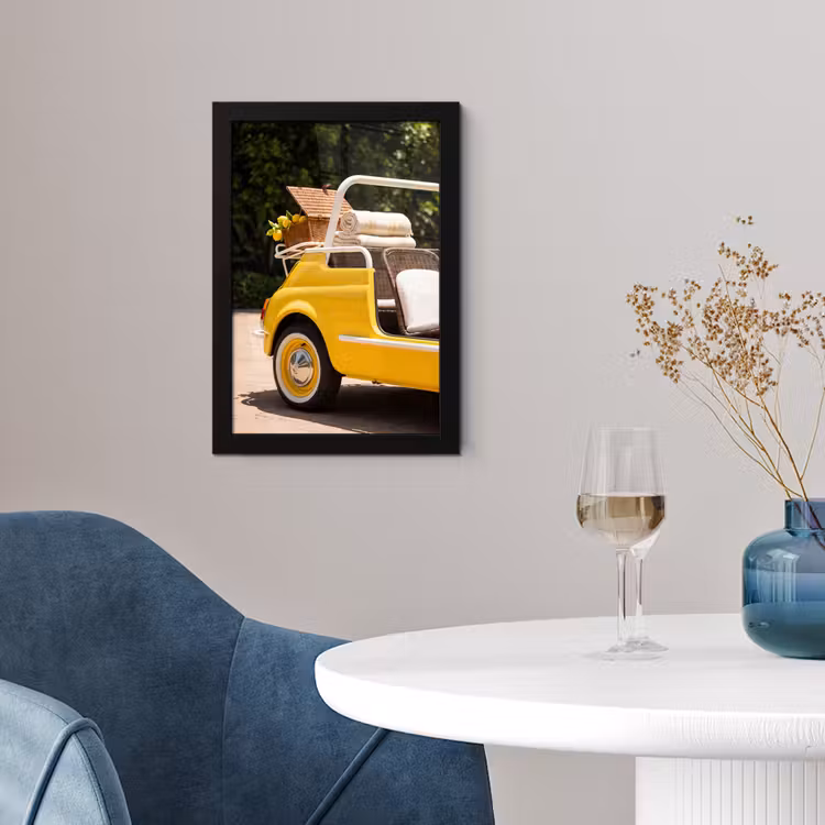 Poster met lijst - Auto - Picknick - Zomer - Geel — 2