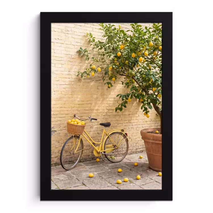 Poster met lijst - Fiets - Mand - Eten - Geel - Zomer — 1