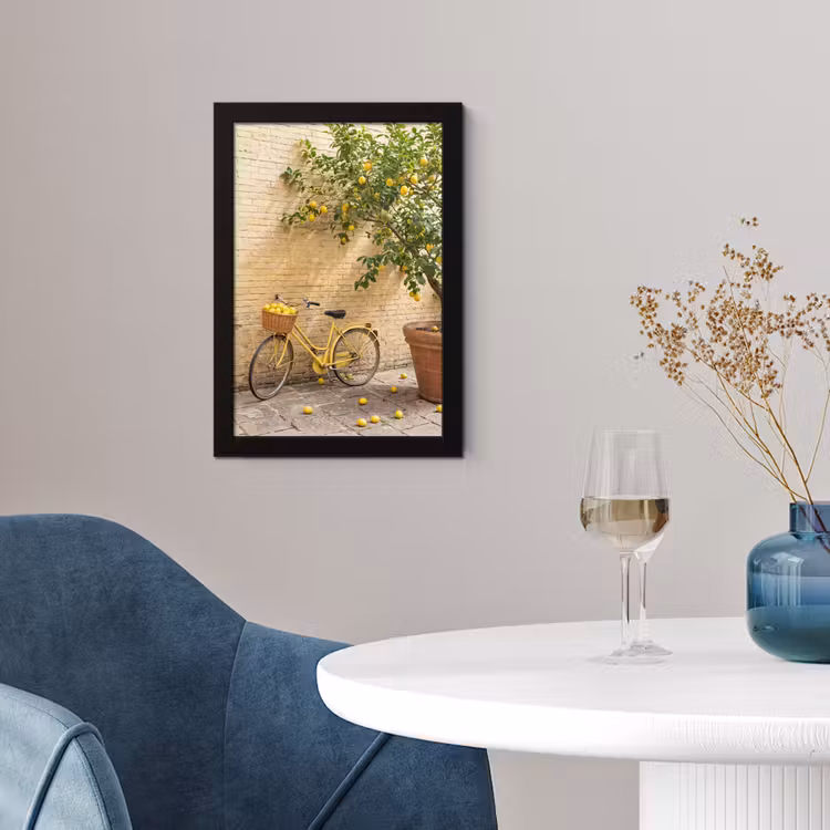 Poster met lijst - Fiets - Mand - Eten - Geel - Zomer — 2