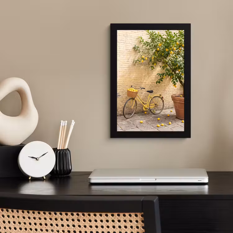 Poster met lijst - Fiets - Mand - Eten - Geel - Zomer — 3