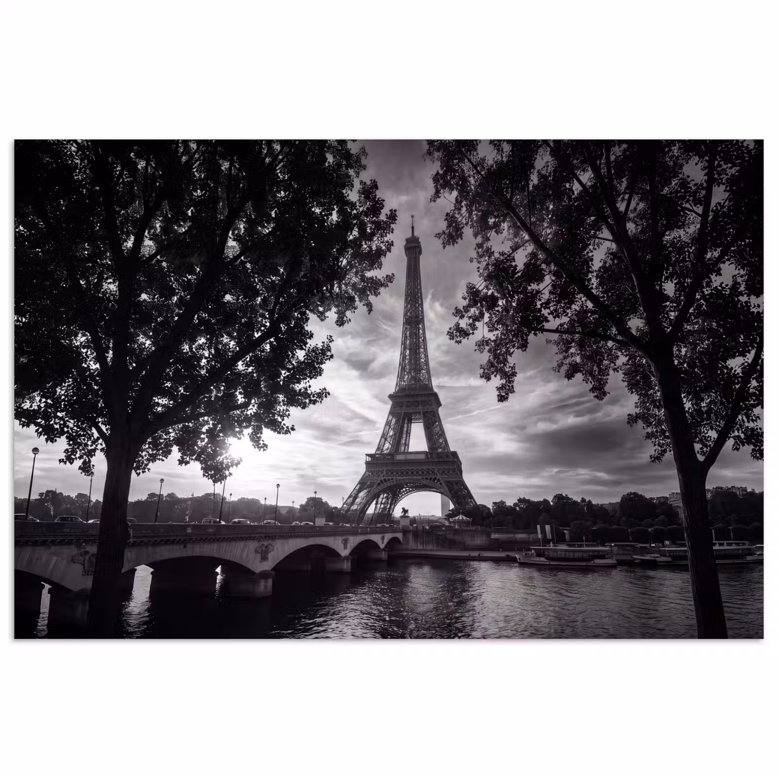 Poster - Eiffeltoren - Parijs - Rivier - Architectuur - Zwart-wit — 1