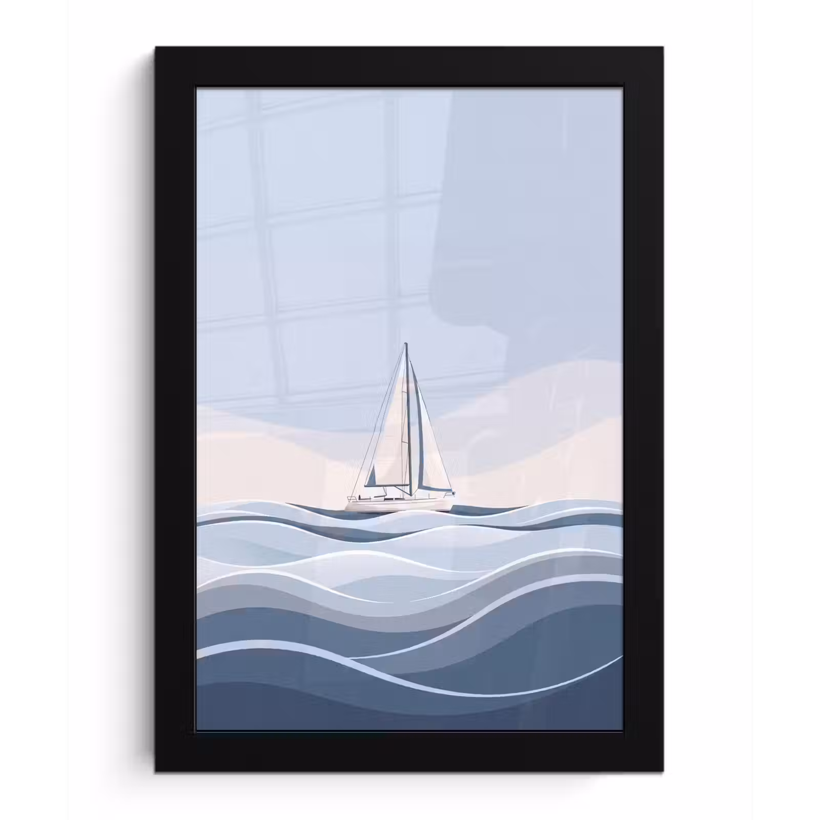 Poster met lijst - Boot - Zeil - Zee - Modern - Beige — 1