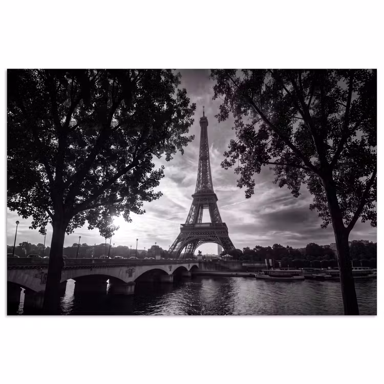 Poster - Eiffeltoren - Parijs - Rivier - Architectuur - Zwart-wit — 1