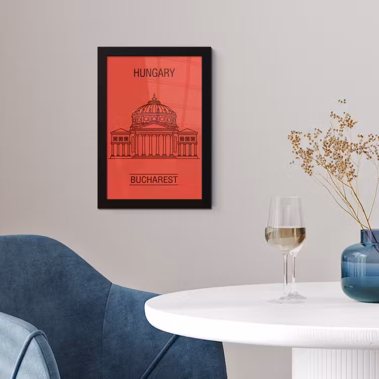 Poster met lijst - Architectuur - Boekarest - Stedelijk - Lijntekening - Rood — 2